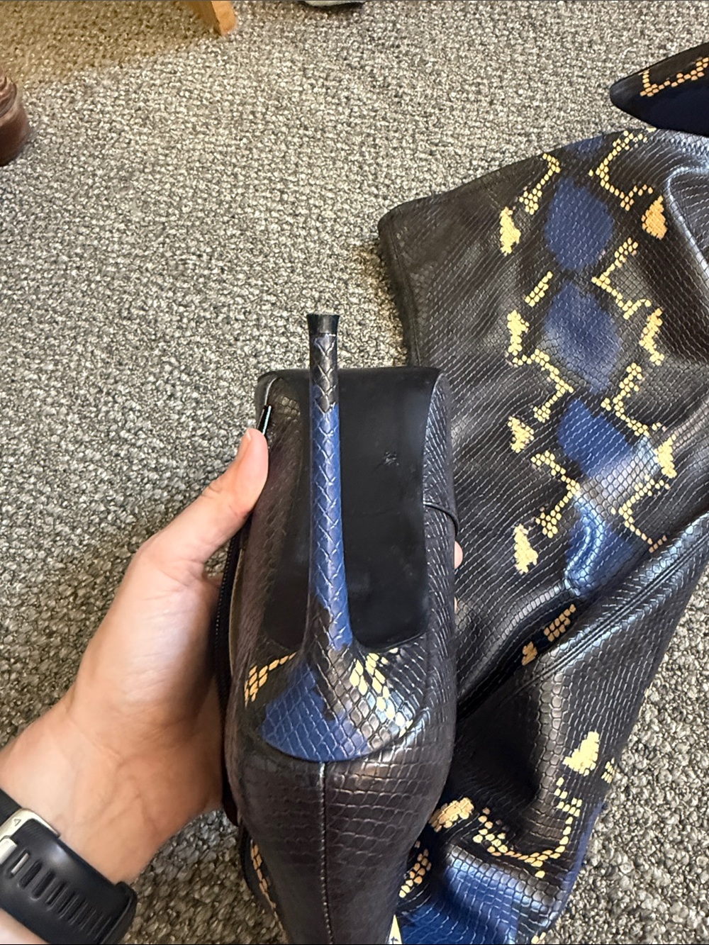Steve Madden Over-the-Knee Snake Print Stiletto Boot - Navy/Royal Blue/Cream - Picture 2 of 6